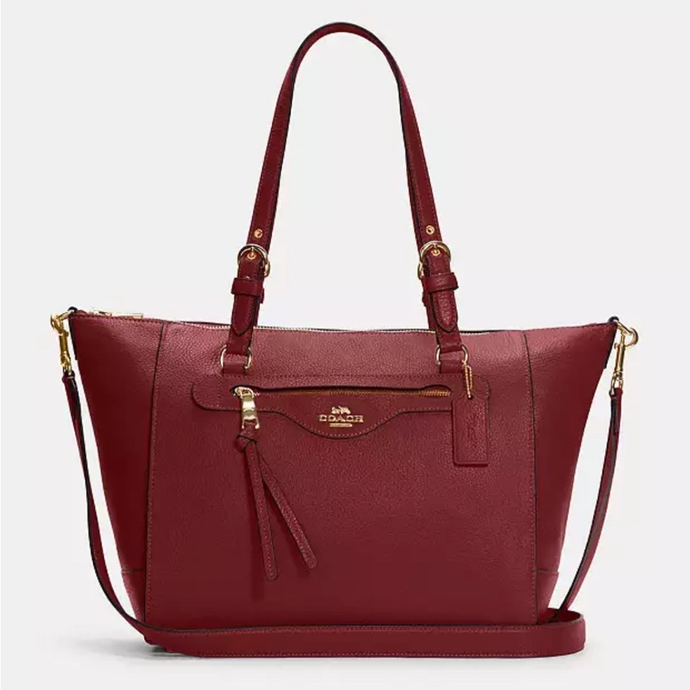 Coach Deep Red Leather Tote Coach Kleo Carryall handbag in a red or burgundy